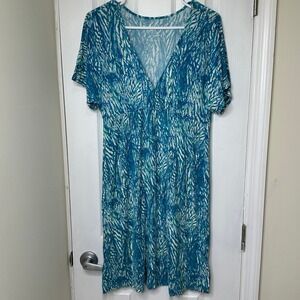 Nicole Miller New York Zebr Chic Teal Green V-Neck Empire Waist Dress M